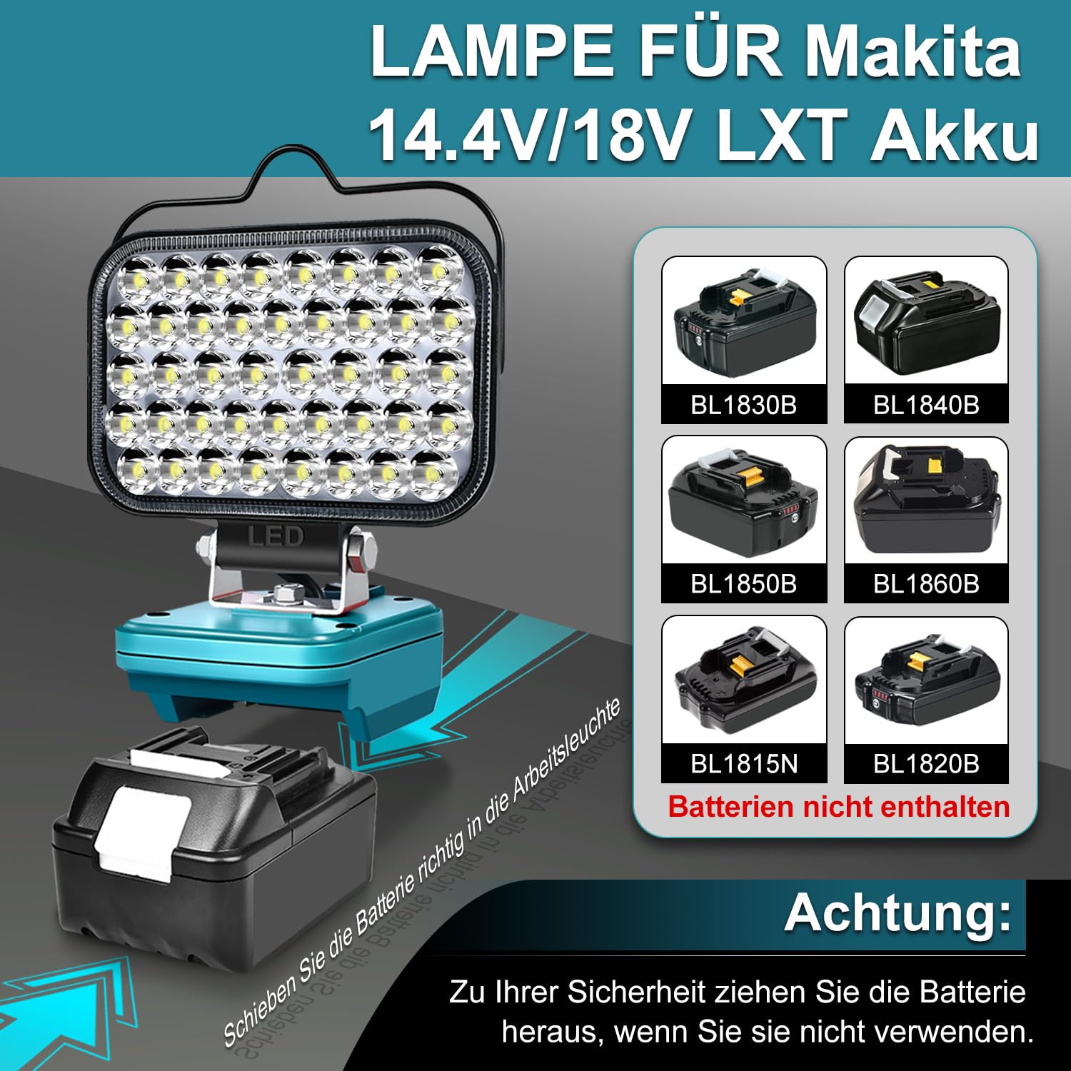 Lampe für Makita 14,4V-18V LXT (Kein Akku), Hell Baustrahler Taschenlampe Light Tragbares LED-Licht für Makita Battery, Arbeitsleuchte Flutlichter Zubehör für Baustellen,Autoreparaturen,Camping 2