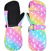 PAMAID Kids Ski Gloves Toddler Mittens Waterproof Winter Warm Snowboard Mittens with Long Cuff for Kids Girls