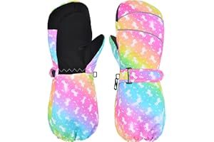 PAMAID Kids Ski Gloves Toddler Mittens Waterproof Winter Warm Snowboard Mittens with Long Cuff for Kids Girls