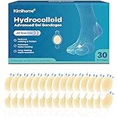 Kimihome Hydrocolloid Blister Bandages for Feet - 30ct Gel Blister Bandages - Blister Cushions for Heel, Toe - Blister Prevention for Travel - Water Resistant Bandages Pads (Toe Pack)