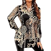 Women's Casual Long Sleeve Button Down Shirts Mini Dress Sexy V Neck T-Shirts Tops Loose Collar Long Blouse Wrap Dress