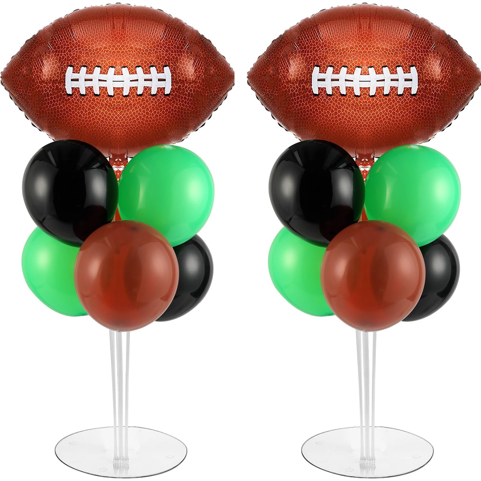 Photo 1 of Football Party Balloons Stand Kit 2 Sets with 2 Rugby Ball Foil Balloons Football Themed Party Balloon Centerpiece for Tables for Game Sports Graduation Birthday Footballs Themed Decorations