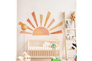 DENYLO PRO 42.1x23.6 inch Boho Half Sun Wall Decal Large Wall Decal Sunshine Wall Stickers Vinyl Wall Decals Removable Peel and Stick Wall Stickers for Nursery Room Playroom Decor
