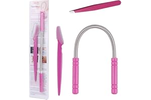 Hair Removal Spring, Kapmore Threading Hair Removal Removes Hair on The Upper Lip, Chin, Cheeks and Sideburns Including Facial Hair Epilator with Beauty Tweezers, Eyebrow Shaping Razor(Pink) (Pink)
