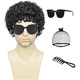 Airhostess Mens Short Afro Curly Wig for Male,70s 80s Disco Guy Rocker,Halloween Cosplay Fancy Wigs for Daily Party Costume (black)