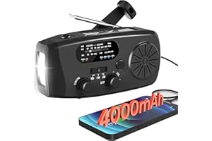 Emgykit Emergency Crank Radio, AM/FM/NOAA Weather Radio with 4000mAh Phone Charger, SOS Alarm, LED Flashlight, USB Charged and Solar Power for Emergency, Camping (Black)