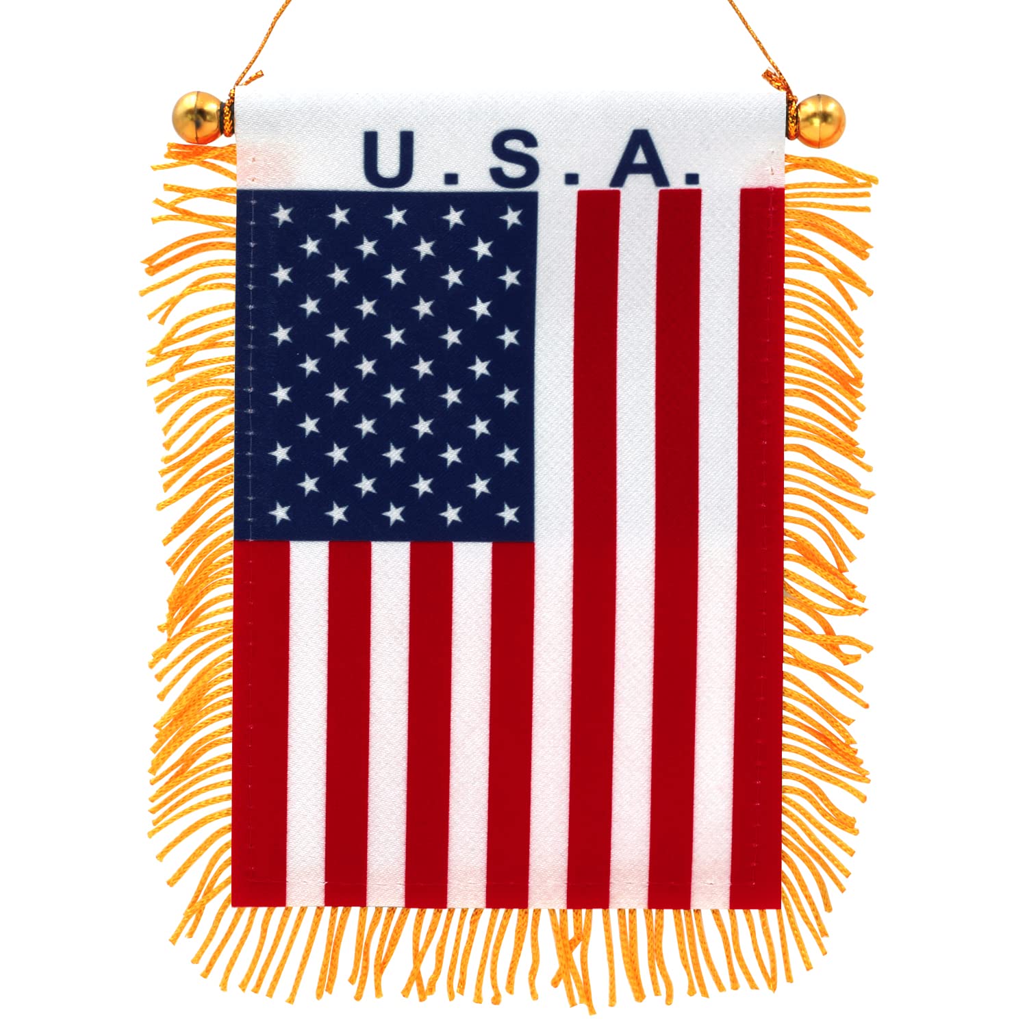 Photo 1 of Anley 4 X 6 Inch American Fringy Window Hanging Flag - Mini Flag Banner & Car Rearview Mirror Décor - Fringed & Double Sided - US National Hanging Flag with Suction Cup