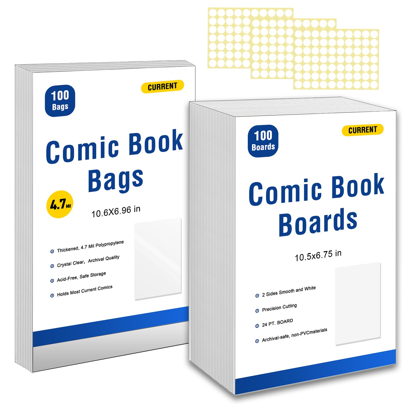 Photo 1 of 100ct Current Comic Book Bags and Boards-Reusable Boards,Bags 4.7 Mil Acid-Free Crystal Clear?100 Comic Book Sleeves and 100 Thick Comic Book Boards?Archival Quality?Applicable to Most Comic Books