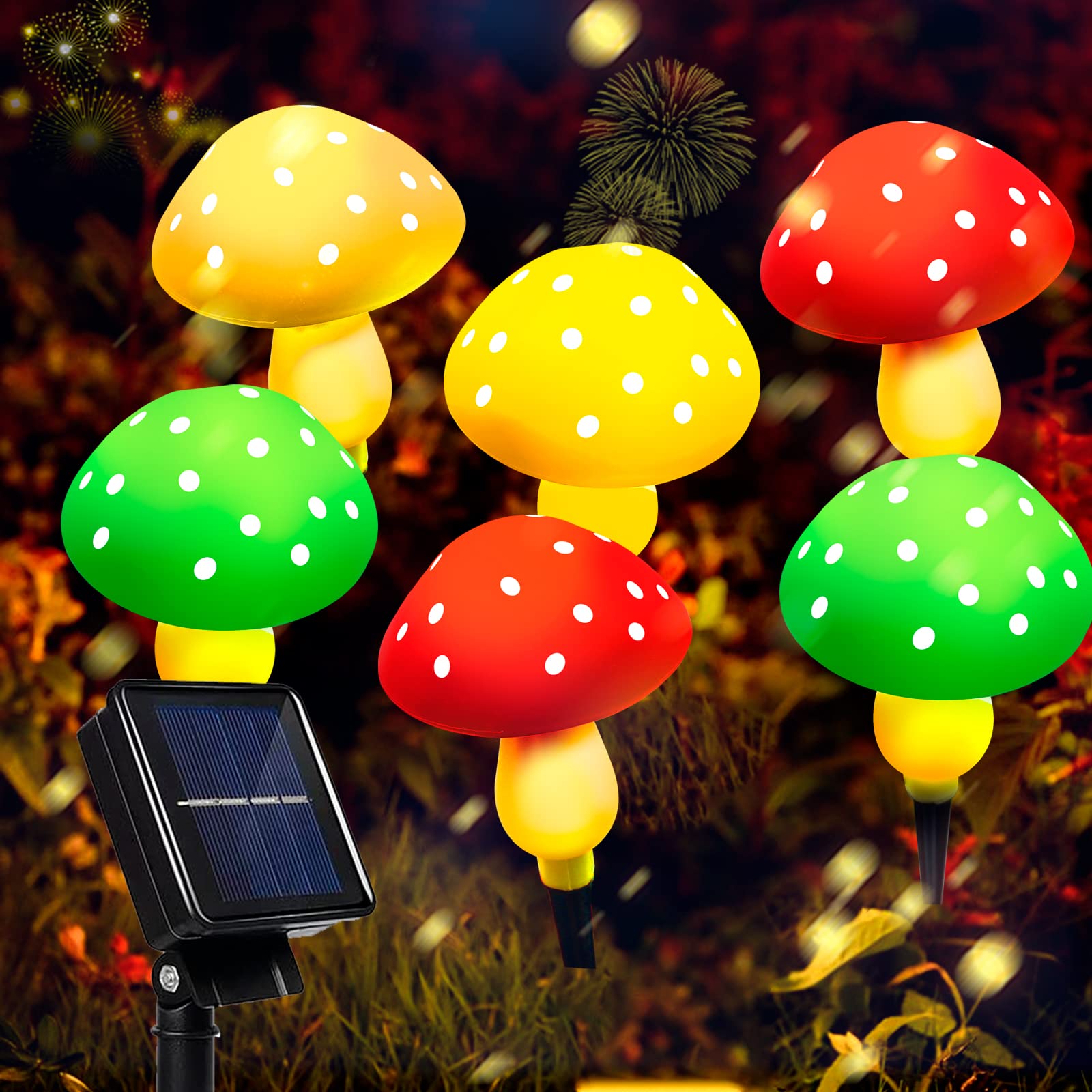 Solar Lights Outdoor Garden, Set of 6 Mushroom Solar Powered Garden Lights, Waterproof Outside Decorations Pathway Lights Fairy Garden Ornaments for Patio Backyard Halloween Christmas