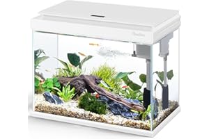 PONDON 5 Gallon Fish Tank, Low Iron Glass Aquarium Starter Kits with Temperature Digital Display, Betta Fish Tank with No Installation for Beginners and Enthusiasts（White）