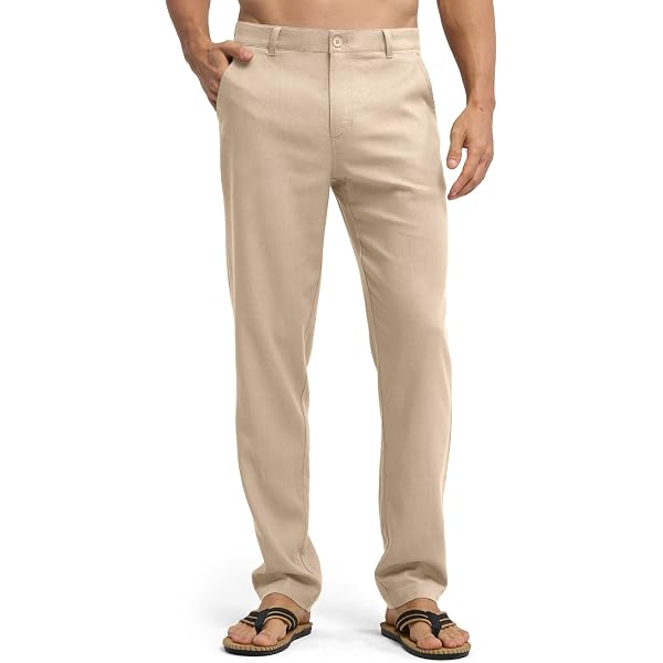 Chickwin Men's Casual Linen Pants – Lightweight Elastic Waist Trousers For Summer & Travel