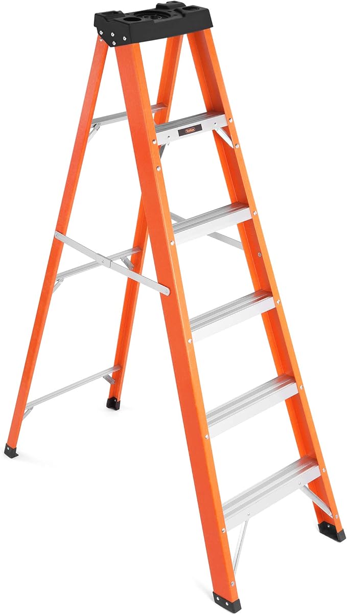 VonHaus 6 Tread Fibreglass Ladder NonConductive Up to 30,000 Volts