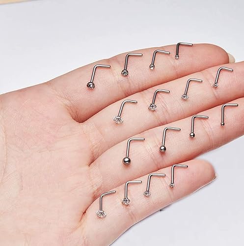 Nose Rings Gold 16pc Stainless Steel Nose Ring Set 20G Studs In