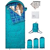 KingCamp 45°F Kids Sleeping Bag, Lightweight Waterproof & Compact Flannel Sleeping Bags Cold Weather & Warm Youth Essentials Gear Accessories for Camping, Fits 10-12 Children up to 4'7"-5'5" Tall