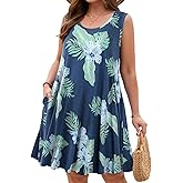 JollieLovin Women Plus Size Curvy Summer Tank Sun Dresses Sleeveless Causal T-Shirt Dress Beach Swing Cover up(L-5X)