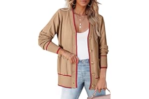 Dokotoo Short Cardigans for Women Color Blocked 2024 Fall Fashion Button Down Sweaters Winter Coats with Pockets