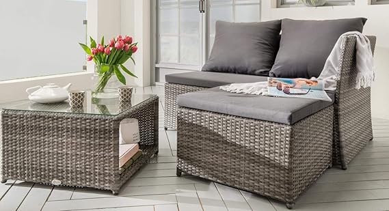 Destiny Lounge Gartenmöbelset Loft II Grau Loungeset Balkonset Sitzgruppe Polyrattan