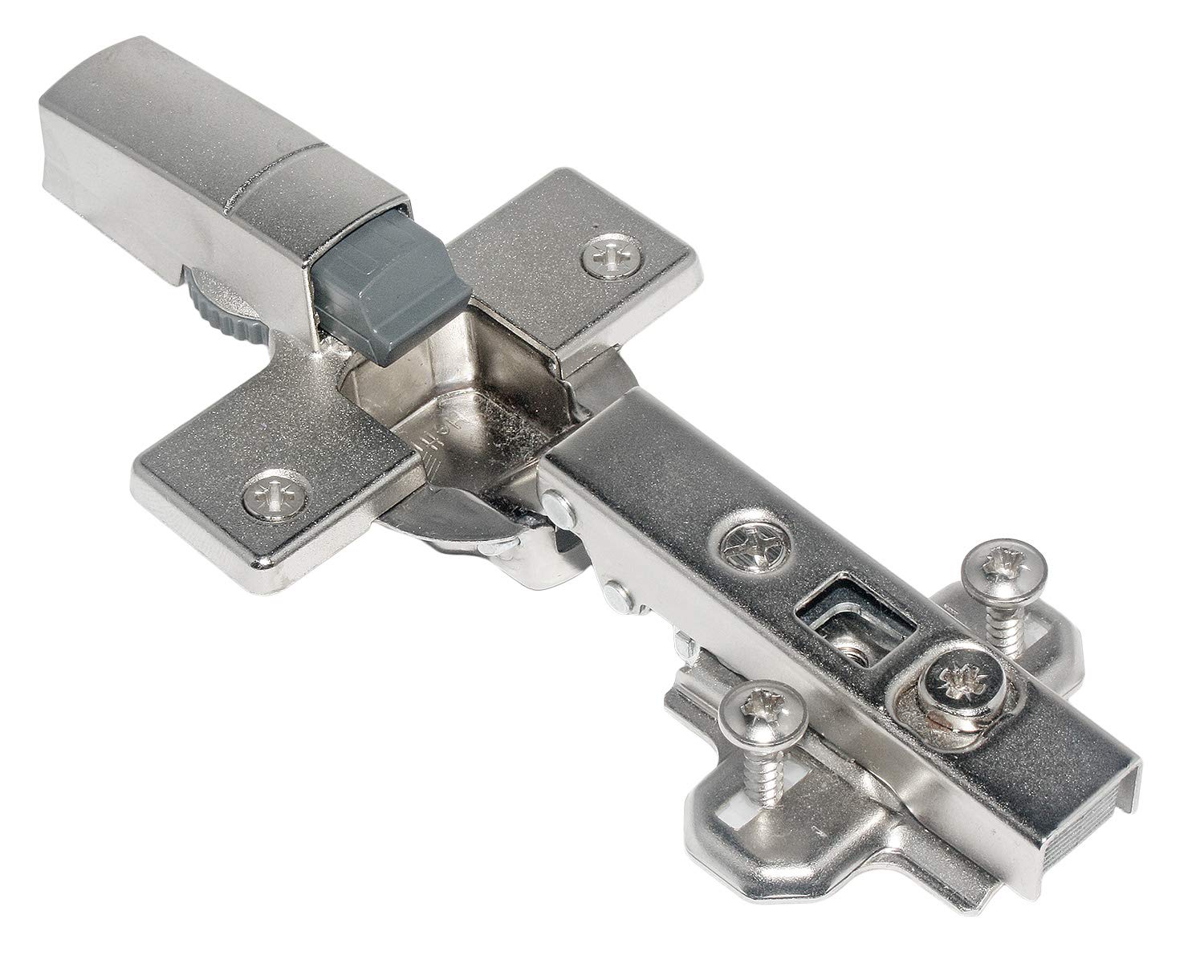 Hettich 1 piece Hinge Cup Mute, Zinc Die-Cast Nickel-Plated, Modern Style, 35 mm Diameter, 110° Offset, Cross Mounting Plate, Item No 20413