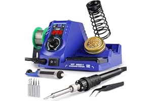 WEP 926LED V3 Soldering Station 130W MAX Soldering Iron Kit with Solder Wire, 5 Soldering Tips, Tweezers, Solder Sucker, Tip Cleaner, Temperature Control, Sleep Mode, C-F Conversion
