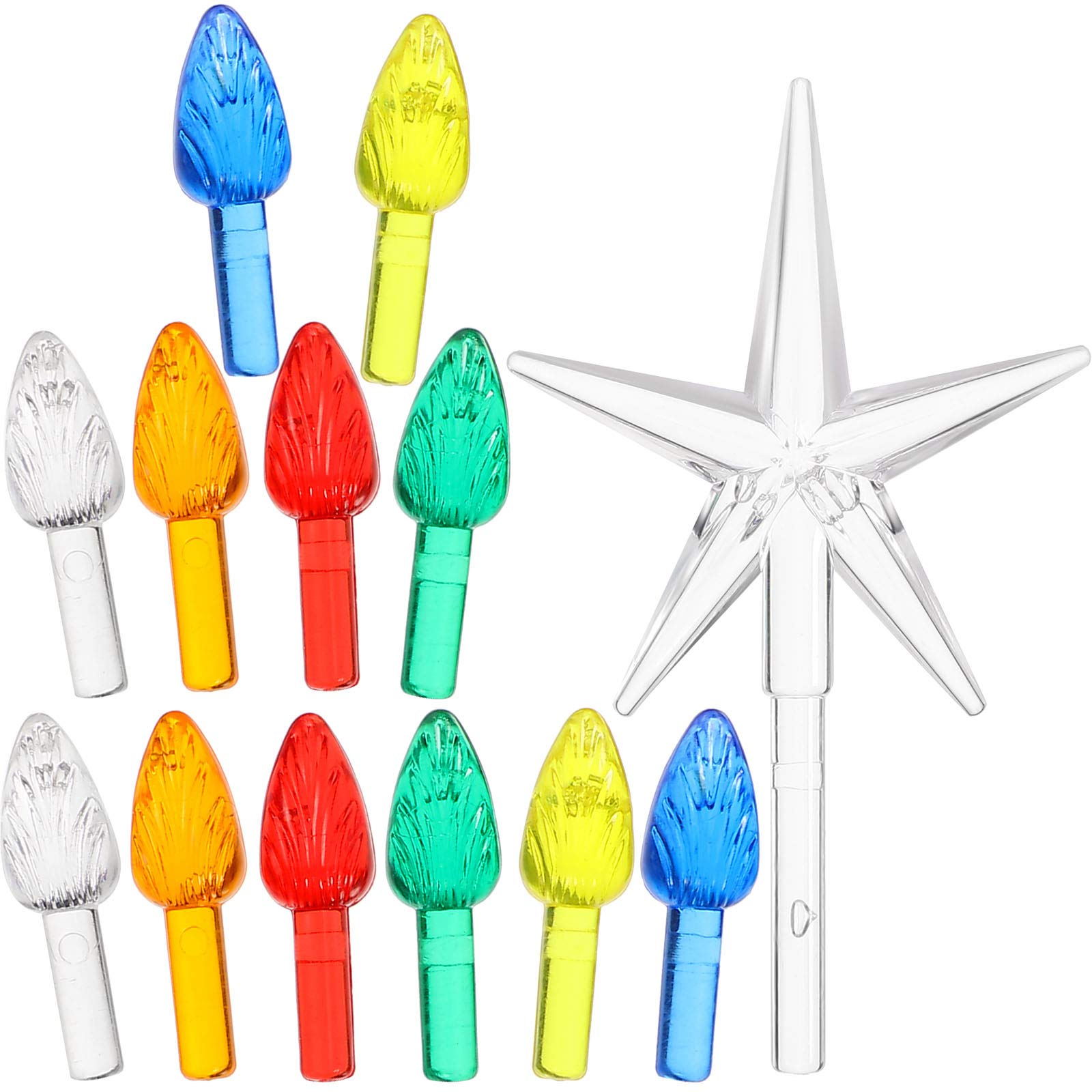 150 Pieces Ceramic Christmas Tree Replacement Lights, Multi Color Medium Plastic Light Up Twist/Bulbs and 1 Piece Ceramic Tree Star Ornament
