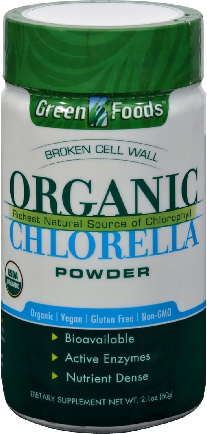 Green Foods Organic Chlorella Powder - Vegan - Non GMO - 2.1 oz (Pack of 2)