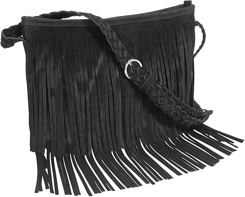 black suede fringe crossbody bag