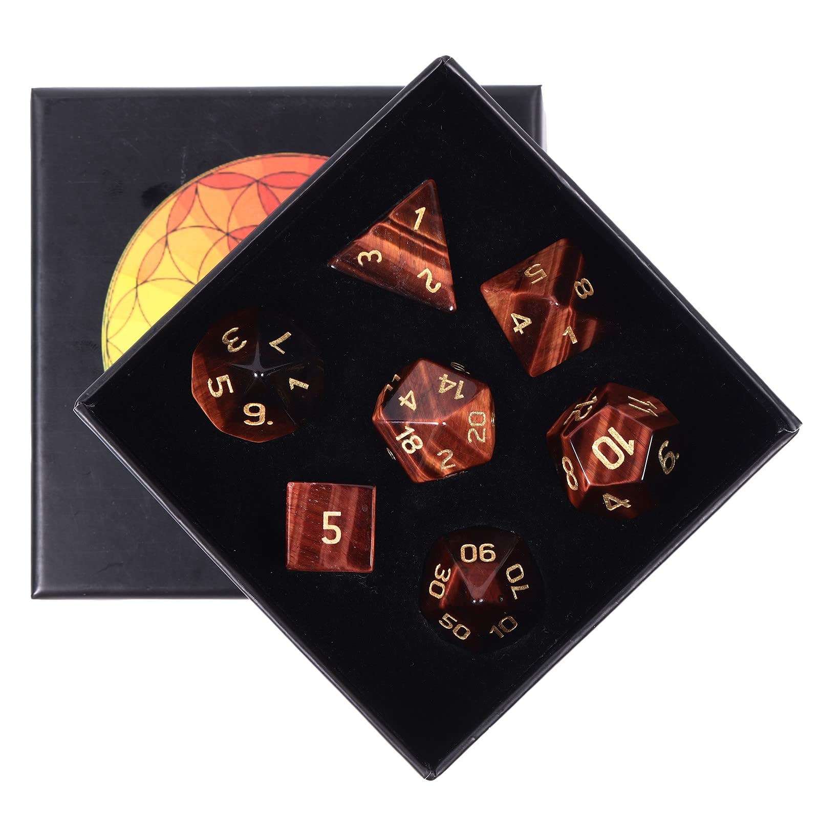 KYEYGWO Red Tiger Eye Stone Crystal Polyhedral Dice Set, 7 Pieces Gemstone Dice for Dungeons and Dragons RPG DND, DND Gifts for Men Women — image 1