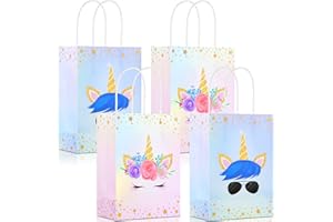 Gersoniel 16 Pcs Unicorn Party Favor Bags with Handles Unicorn Gift Goodie Treat Bags for Birthday Party Favors Supplies(For Girls and Boys, 8.27 x 5.9 x 3.15 Inch)
