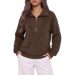 Dokotoo Sweatshirt for Women Half Zip Fuzzy Fleece Oversized Pullover Tops | Long Sleeve, Fleece Jacket, Mock Neck, Fall Fash