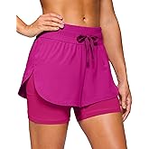 Soothfeel Women's 2 in 1 Running Shorts 5" Athletic Shorts High Waisted Workout Gym Tennis Exercise Shorts with Liner Pocket