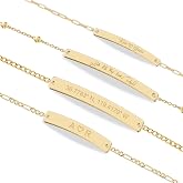 Personalized Sterling Silver/Stainless Steel Bar ID Bracelet - Custom Engraved Inspirational Words, Dates or Names- Adjustable - Gift Box Included - Elegant Jewelry for Anniversary, Birthday, Weddings