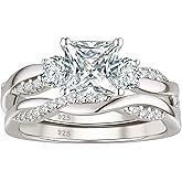 Wuziwen Wedding Infinity Band Bridal Ring Sets Princess Cut Engagement Rings CZ Sterling Silver