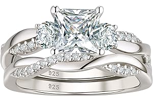 Wuziwen Wedding Infinity Band Bridal Ring Sets Princess Cut Engagement Rings CZ Sterling Silver