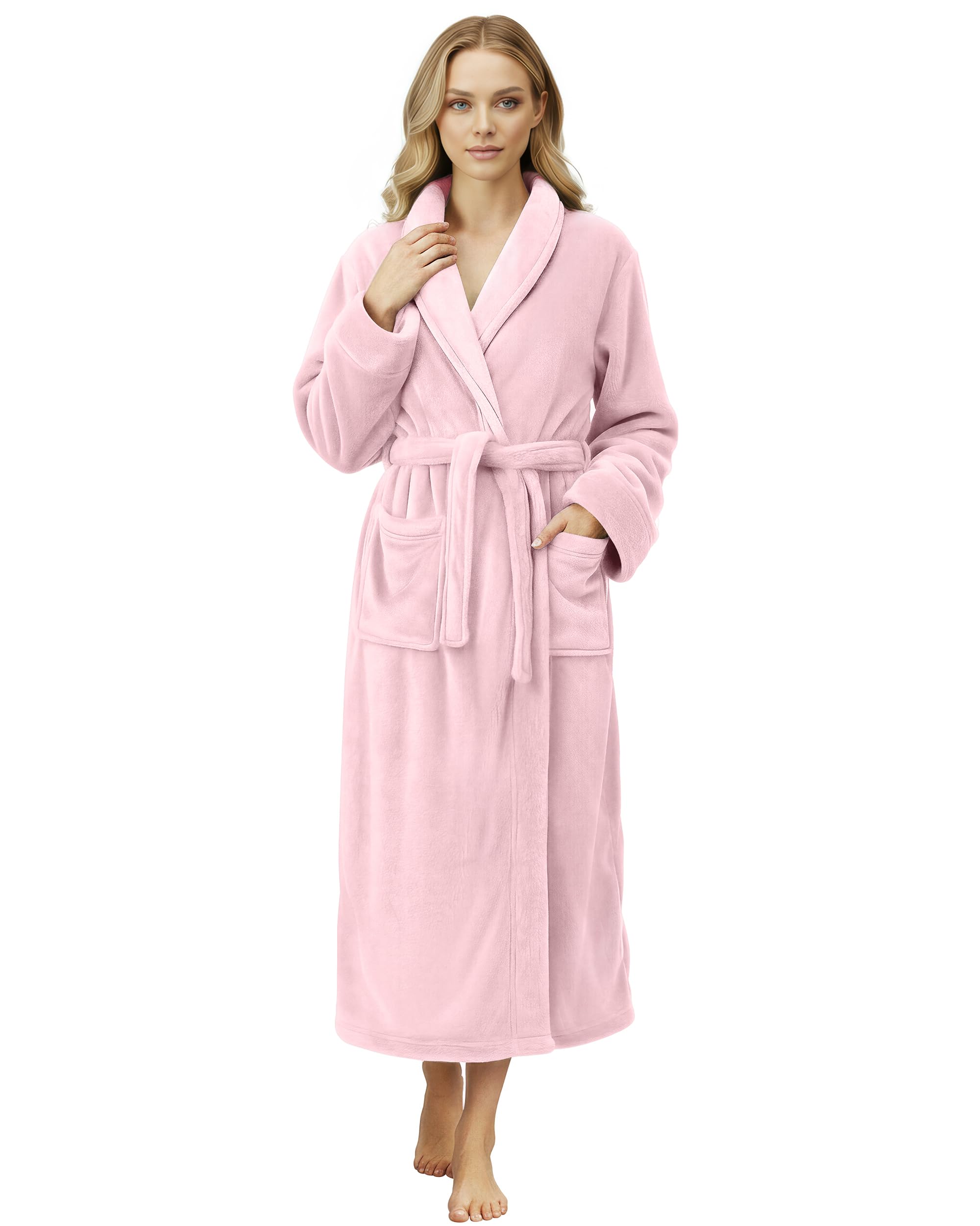 NY Threads Premium Womens Robe, Plush Fleece Long Bath Robe for Women, Fluffy Soft Women's Bathrobe, Small, Light Pink Image