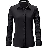 ONKEEP Dress Shirts for Women Long Sleeve Button Down Shirt Stretch Wrinkle Free Solid Casual Work Office Blouse Top