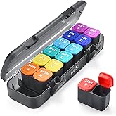 Fullicon Moisture-Proof Pill Organizer 2 Times a Day, Weekly Pill Boxes & Organiser with Silicone Lids, Large Capacity AM PM Pill Organizer 7 Day, Travel Pill Case for Vitamins (Black Rainbow)