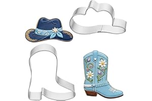 2 Pcs Western Cookie Cutters Cowgirl Cowboy Boot & Hat Cookie Cutter Dishwasher Safe, Perfect for Western-Themed Baby Shower 
