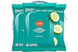 Lume Acidified Deodorant Wipes - 24 Hour Odor Control - Aluminum Free, Baking Soda Free, Skin Loving - Flushable - 15 Count (Pack of 3) (Cool Cucumber)