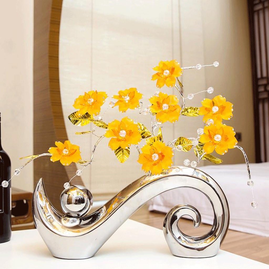 Style wei Modern simple home decorations, bedroom/living room/office crystal flower ornaments, 43 * 41cm (Color : Yellow)