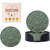 ZEXOLAP Silicone Coasters with Holder,6 Pack Drink Cup Mats,Thickened Non-Slip Deep Tray Design,Durable Coaster Set for Coffee Mugs,Whiskey Glasses,Beer Cups,Table Protection