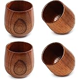 KUCKOW Wooden Tea Cups Top Grade Natural Solid Wood Tea Cup 4 Pack,Wooden Teacups Coffee Mug Wine Mug for drinking Tea Coffee Wine Beer Hot Drinks,100-200 ML Hand-made