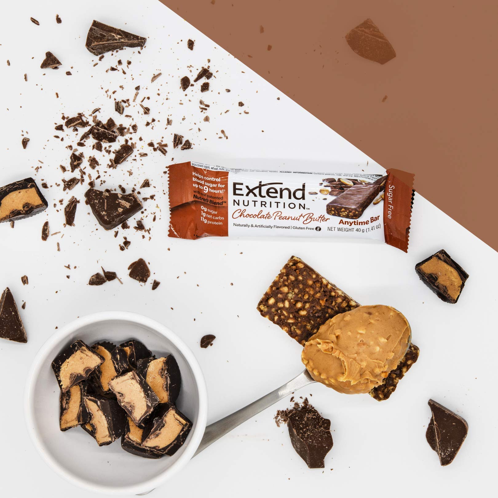 Extend Nutrition Sugar Free Keto Bars, Perfect Diabetic Snacks for Adults and Kids, High Protein Bars for Hunger Control & Steady Energy, Low Carb, Keto Friendly, Chocolate Peanut Butter, 15 Count