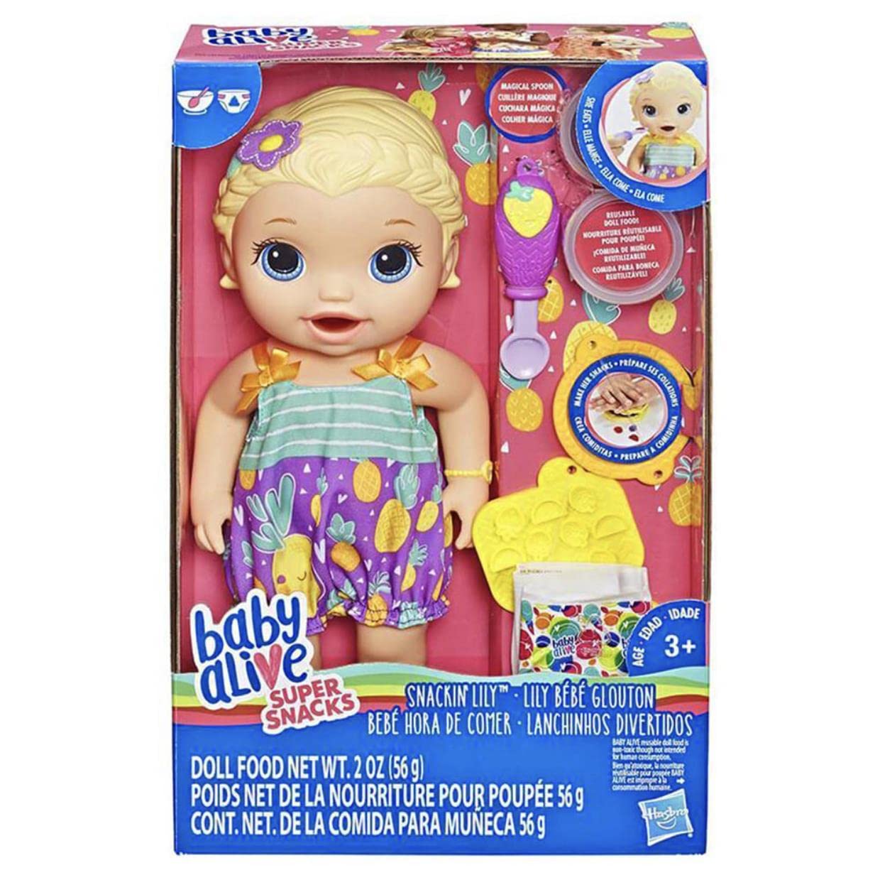 Baby Alive Super Snacks Snackin’ Lily Baby: Blonde Baby Doll That Eats, with Reusable Doll Food, Spoon and 3 Accessories, Perfect Doll For 3 Year Old Girls and Boys And Up