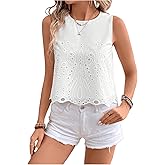 SweatyRocks Women's Eleyet Embroidered Sleeveless Blouse Round Neck Casual Summer Shirt Tops