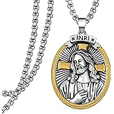 Hantuorui Jesus Pendant Necklace for Men & Women, 925 Sterling Silver Jesus Cross Necklace, Religious Jewelry Gifts