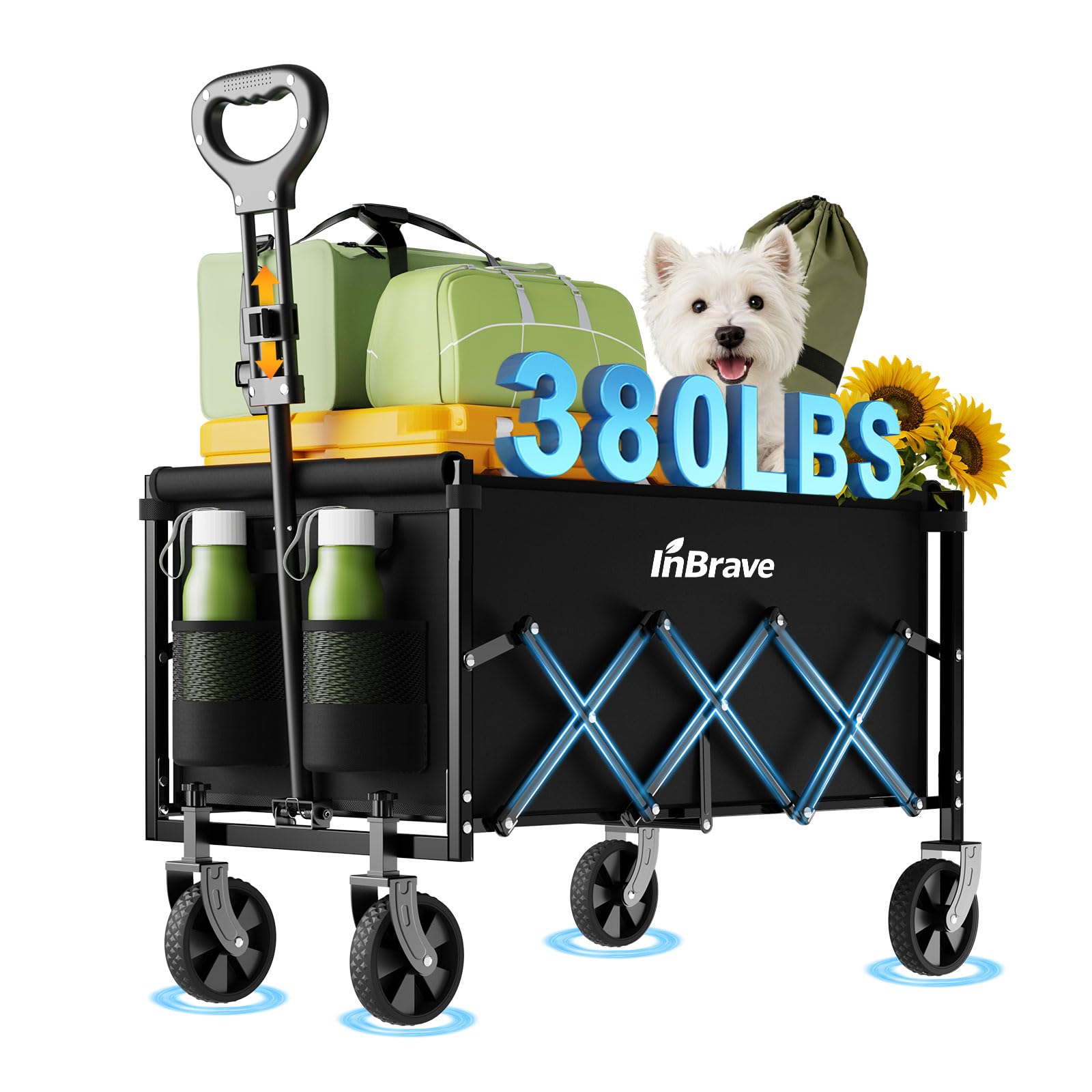 Collapsible Wagon Cart Foldable Beach Wagon with All-Terrain Wheels - 380 LBS Heavy Duty Grocery Cart for Shopping, Beach, Camping, Sports, Garden (Black) Image