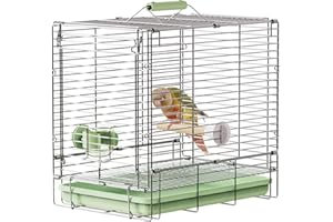 YOOSO WING Bird Carrier Travel Cage - 304 Stainless Steel Portable Folding Bird Travel Cage with Parrot Feeder Cups & Standing Perch for Smaller Birds Conures Lovebird Cockatiel Parakeets (Green)