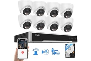 HITOSINO 4K PoE Security Camera System - 4K 16CH NVR with 4TB HDD (2 SATA Up to 16TB), 8 * 4K PoE IP Cameras, Sound & Light Alarm, Smart Color Night Vision, Human Vehicle Detection with 2-Way Audio