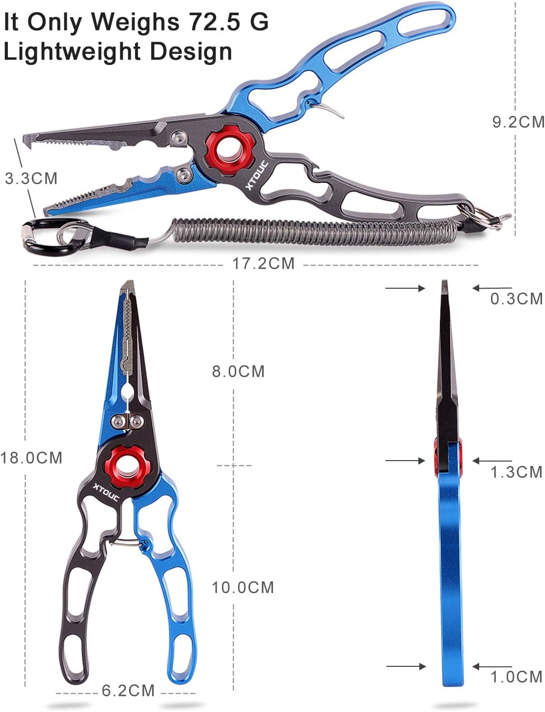 XTOUC Fishing Pliers, Titanium Alloy Clamp Head Fishing Gear, Saltwater Resistant Fishing Tools, Hook Remover Braid Line Cutting and Split Ring Pliers, with Sheath and Lanyard (Blue&Gray) : Sports & Outdoors