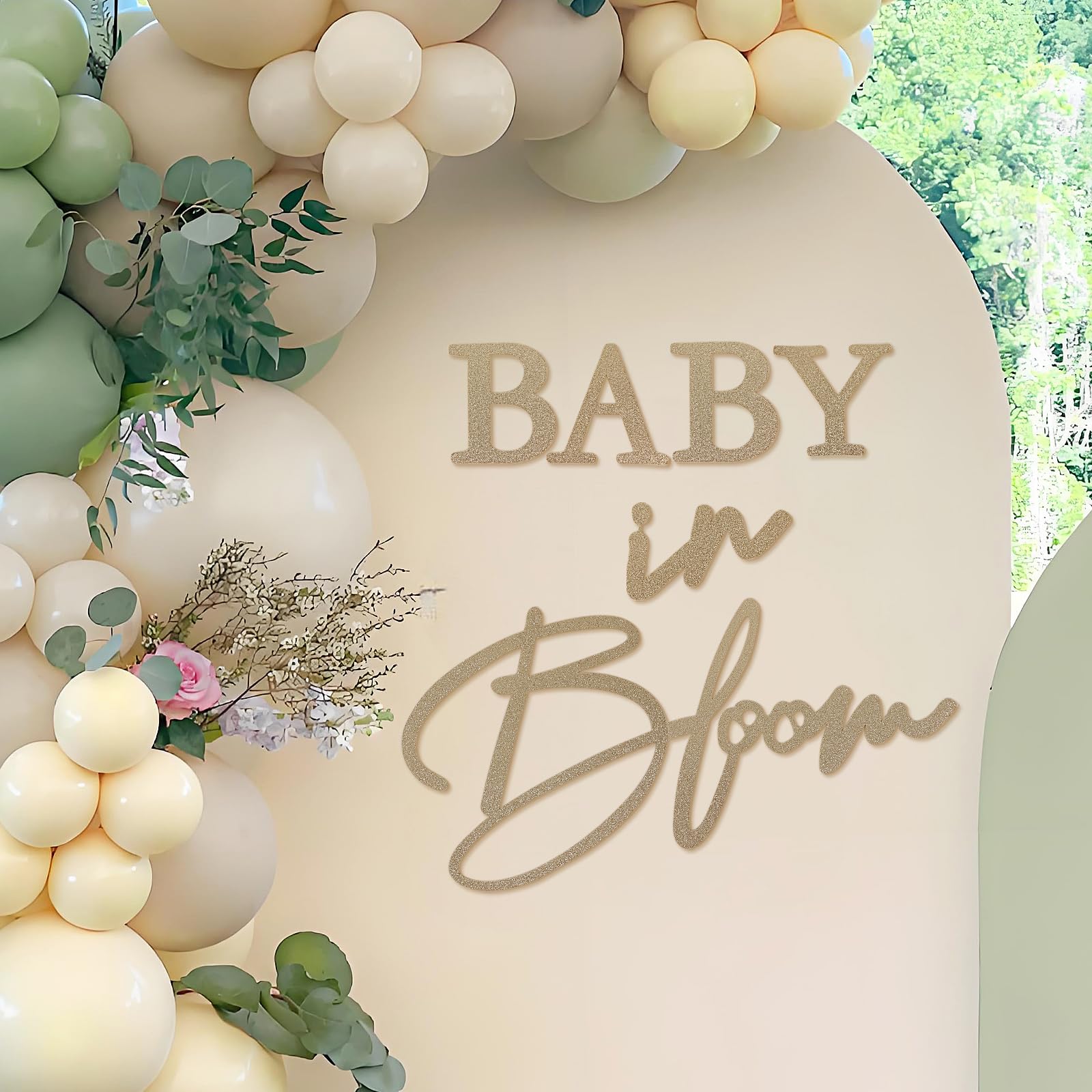 Photo 1 of MASTRON Baby in Bloom Sign, 16”x24” Felt Letter Baby Shower Sign Baby in Bloom Party Decor Backdrop for Boy or Girl Baby Shower Gender Reveal 1st Birthday - Gillter Gold
